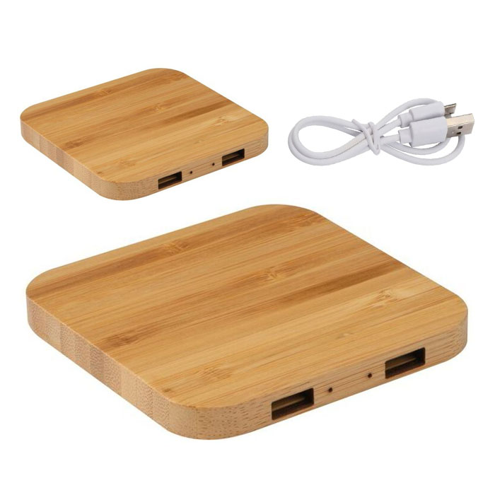incarcatoare wireless din lemn de bambus cu 2 porturi USB 31455
