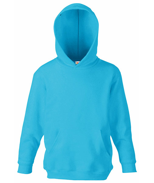 62 037 YT Hanorace de_copii_albastre_cu_buzunar_cangur Kids Hooded Sweat Fruit of the Loom