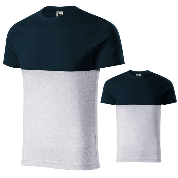 tricou unisex gri bleumarin din bumbac cu maneci scurte si guler rotund AD177