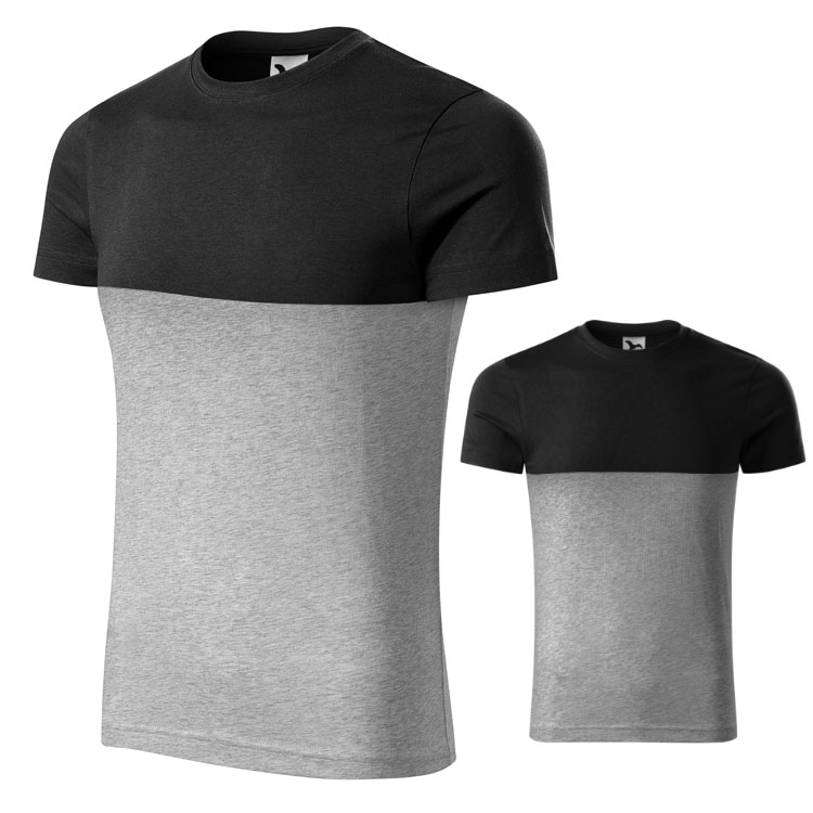tricou unisex gri negru din bumbac cu maneci scurte si guler rotund AD177