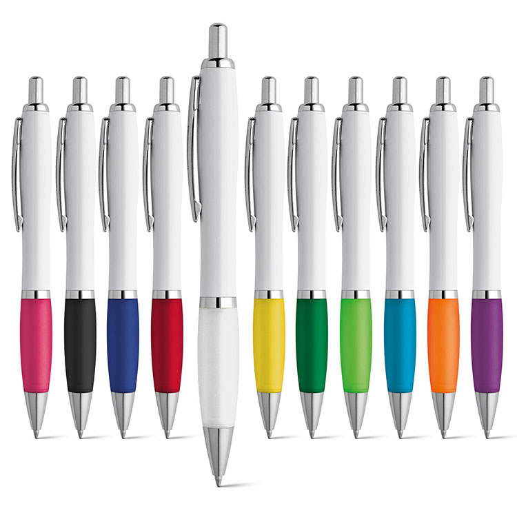 pixuri albe din plastic cu grip colorat 81161 pixuri albe din plastic cu grip colorat 81161