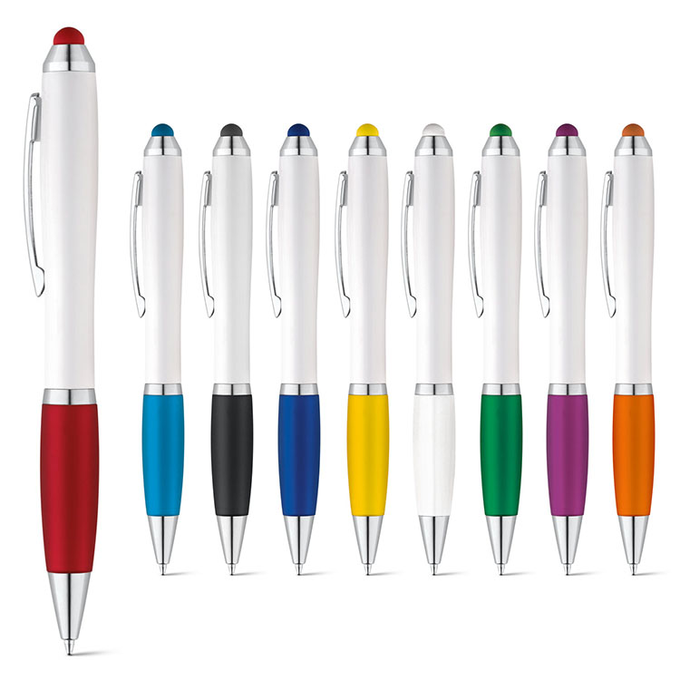 pixuri albe din plastic cu touch pen si grip colorat 91634 pixuri albe din plastic cu touch pen si grip colorat 91634