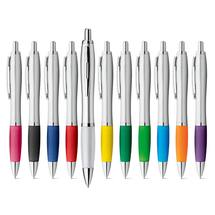 pixuri argintii din plastic cu grip colorat 91019 pixuri argintii din plastic cu grip colorat 91019